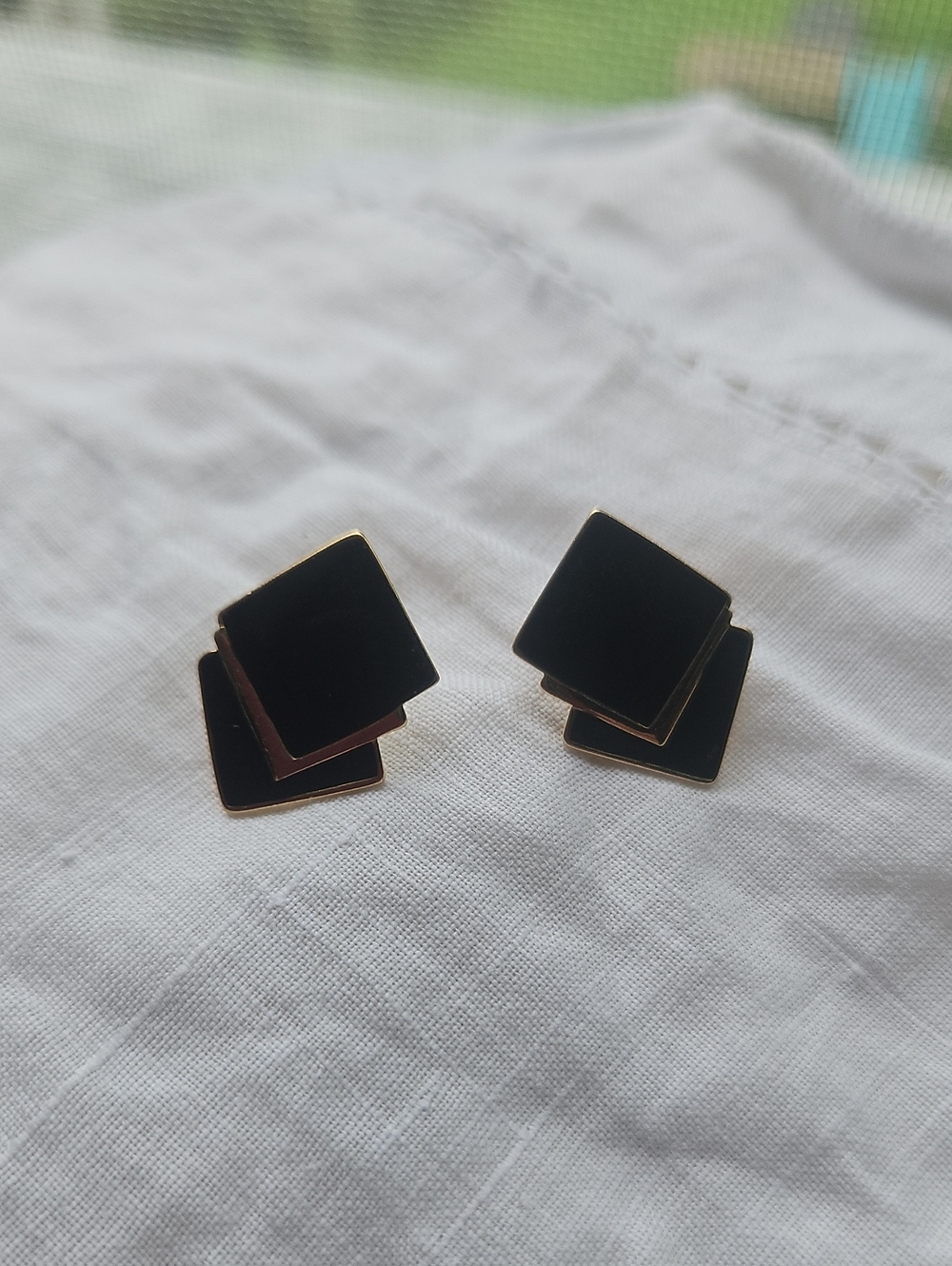Trifari Black and Gold Square Stack Hair Clips - Women Accessories